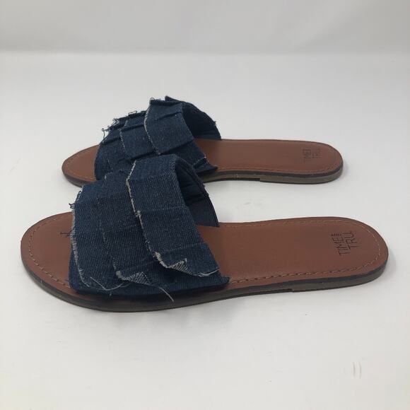 Time and Tru Ruffle Denim Slip-On Sandals Women's Size 7 Summer Beach Vacation - Picture 7 of 8